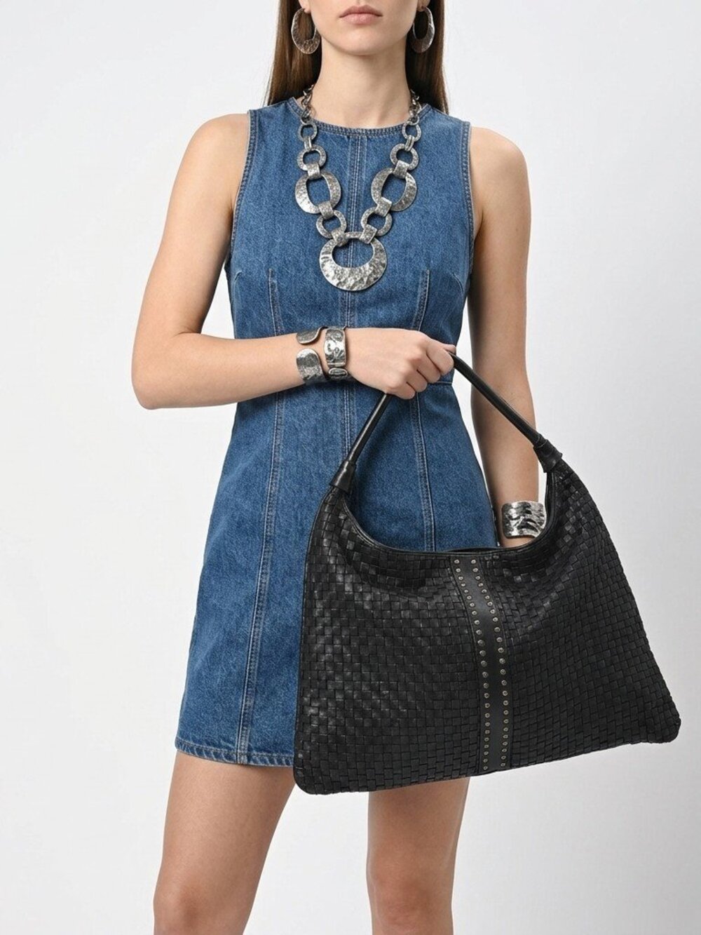 Woven Leather Hobo Bag in Black - Stylish Everyday Carry